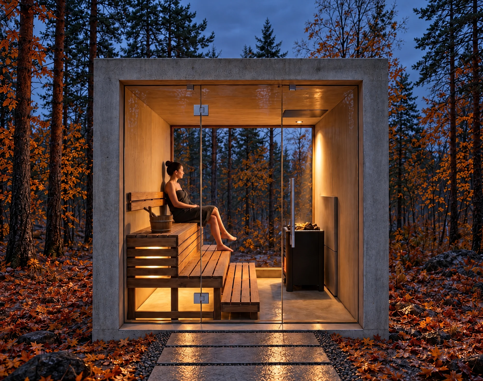 Moodulsaun metsa ääres · ideelahenduse visualiseering